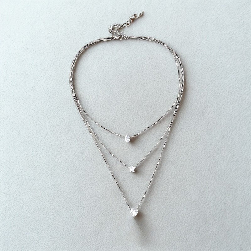Collana Multistrato elegante con Cuori e Stella